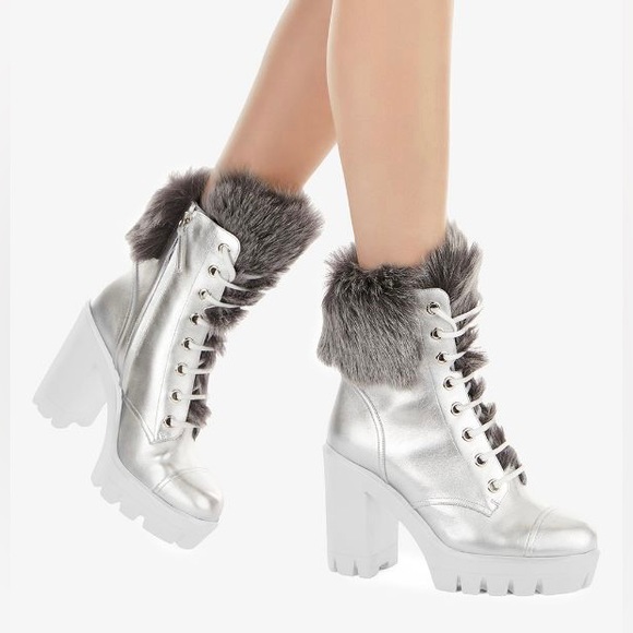 Giuseppe Zanotti Shoes - Giuseppe Zanotti | Metallic Platform Combat Boots with Fur Lining